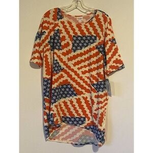 Lularoe Americana Irma Tunic Top Shirt Medium White Flag Holiday 4th July New